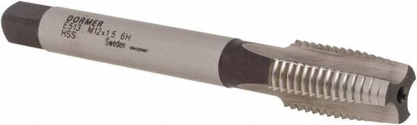 DORMER - M12x1.50 Metric Fine 6H 3 Flute Bright Finish High Speed Steel Straight Flute Machine Tap - Taper, Right Hand Thread, 89mm OAL, 22mm Thread Length, Oversize - Exact Industrial Supply