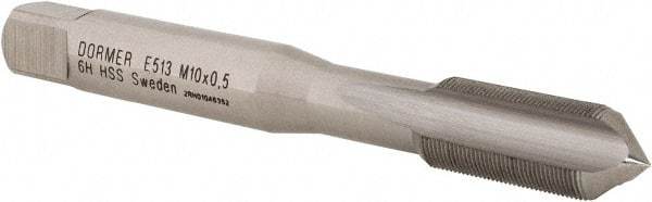 DORMER - M10x0.50 Metric Fine 6H 3 Flute Bright Finish High Speed Steel Straight Flute Machine Tap - Bottoming, Right Hand Thread, 80mm OAL, 18mm Thread Length, Oversize - Exact Industrial Supply