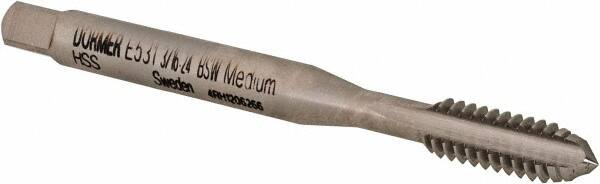 DORMER - 3/16-24 BSW 3 Flute Bright Finish High Speed Steel Straight Flute Machine Tap - Bottoming, Right Hand Thread, 58mm OAL, 11mm Thread Length, Oversize - Exact Industrial Supply