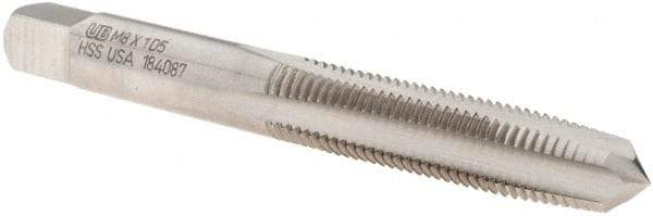 Union Butterfield - M8x1.00 Metric Coarse 6H 4 Flute Bright Finish High Speed Steel Straight Flute Standard Hand Tap - Taper, Right Hand Thread, 2-23/32" OAL, 1-1/8" Thread Length, D5 Limit, Oversize - Exact Industrial Supply