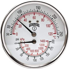 Winters - 3" Dial, 1/2 Thread, 0-200 Scale Range, Pressure Gauge - Center Back Connection Mount, Accurate to 0.03% of Scale - Benchmark Tooling