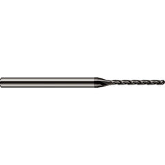 Ball End Mill: 0.047″ Dia, 0.57″ LOC, 3 Flute, Solid Carbide 2-1/2″ OAL, 1/8″ Shank Dia, 30 ° Helix, Amorphous Diamond Coated, Single End