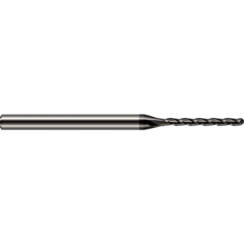 Ball End Mill: 0.078″ Dia, 0.94″ LOC, 3 Flute, Solid Carbide 2-1/2″ OAL, 1/8″ Shank Dia, 30 ° Helix, Amorphous Diamond Coated, Single End