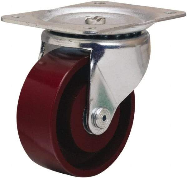 Hamilton - 4" Diam x 1-1/2" Wide x 5" OAH Top Plate Mount Swivel Caster - Cast Iron, 375 Lb Capacity, Straight Roller Bearing, 4 x 5-1/8" Plate - Benchmark Tooling