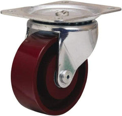 Hamilton - 4" Diam x 1-1/2" Wide x 5" OAH Top Plate Mount Swivel Caster - Cast Iron, 375 Lb Capacity, Straight Roller Bearing, 4 x 5-1/8" Plate - Benchmark Tooling