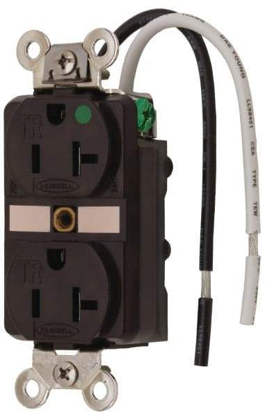 Hubbell Wiring Device-Kellems - 125 VAC, 20 Amp, 5-20R NEMA Configuration, Brown, Hospital Grade, Self Grounding Duplex Receptacle - 1 Phase, 2 Poles, 3 Wire, Flush Mount, Chemical, Corrosion and Impact Resistant, Tamper Resistant - Benchmark Tooling