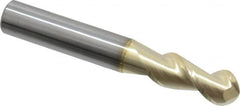 Accupro - 10mm Diam, 24mm LOC, 2 Flute Solid Carbide Ball End Mill - ZrN Finish, Single End, 70mm OAL, 10mm Shank Diam, Spiral Flute - Benchmark Tooling