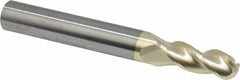 Accupro - 7mm Diam, 19mm LOC, 3 Flute Solid Carbide Ball End Mill - ZrN Finish, Single End, 65mm OAL, 8mm Shank Diam, Spiral Flute - Benchmark Tooling