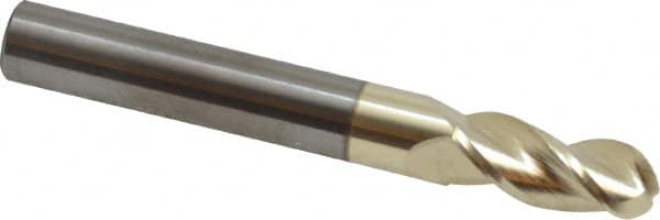 Accupro - 8mm Diam, 19mm LOC, 3 Flute Solid Carbide Ball End Mill - ZrN Finish, Single End, 65mm OAL, 8mm Shank Diam, Spiral Flute - Benchmark Tooling