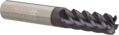 Accupro - 3/8", 5 Flute, Single End, Solid Carbide, 0.06" Corner Radius End Mill - 2-1/2" OAL, 45° Helix, Right Hand Flute, 1" LOC, Right Hand Cut - Benchmark Tooling