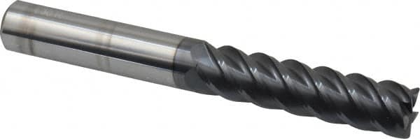 Accupro - 5/8", 5 Flute, Single End, Solid Carbide, 0.03" Corner Radius End Mill - 5" OAL, 45° Helix, Right Hand Flute, 2-1/2" LOC, Right Hand Cut - Benchmark Tooling