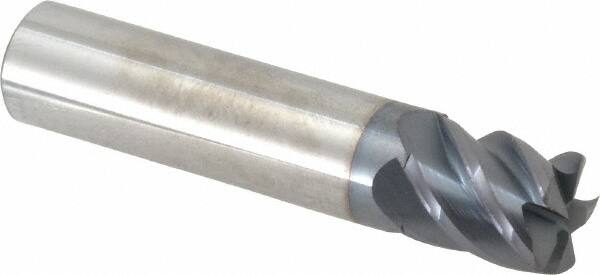 Accupro - 5/8", 5 Flute, Single End, Solid Carbide, 0.03" Corner Radius End Mill - 3" OAL, 45° Helix, Right Hand Flute, 3/4" LOC, Right Hand Cut - Benchmark Tooling