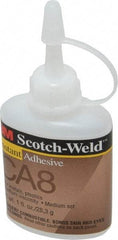 3M - 1 oz Bottle Clear Instant Adhesive - Series CA-8, 5 to 40 sec Fixture Time, 24 hr Full Cure Time, Bonds to Cardboard, Cork Board, Fabric, Fiberglass, Foam, Metal, Paper, Plastic, Rubber & Vinyl - Benchmark Tooling