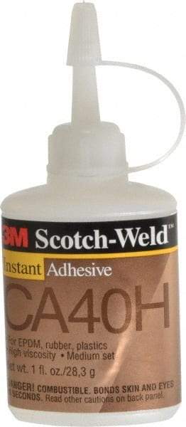 3M - 1 oz Bottle Yellow Instant Adhesive - Series CA40H, 5 to 40 sec Fixture Time, 24 hr Full Cure Time, Bonds to Cardboard, Cork Board, Fabric, Fiberglass, Foam, Metal, Paper, Plastic, Rubber & Vinyl - Benchmark Tooling