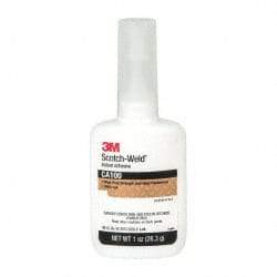 3M - 1 oz Bottle Clear Instant Adhesive - Series CA100, 20 to 70 sec Fixture Time, 24 hr Full Cure Time, Bonds to Cardboard, Cork Board, Fabric, Fiberglass, Foam, Metal, Plastic, Rubber & Vinyl - Benchmark Tooling