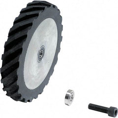 Dynabrade - 4" Diam x 5/8" Wide Contact Wheel Assembly - 1/4" Arbor Hole, Scoop, 40 Duro Rubber Face - Benchmark Tooling