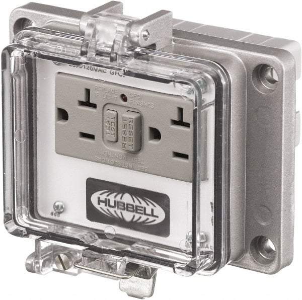 Hubbell Wiring Device-Kellems - 5-15R, 5-20R NEMA, 125 VAC, 20 Amp, GFCI Receptacle - Cast Aluminum, Panel Mount, Includes In Cabinet Receptacle - Benchmark Tooling