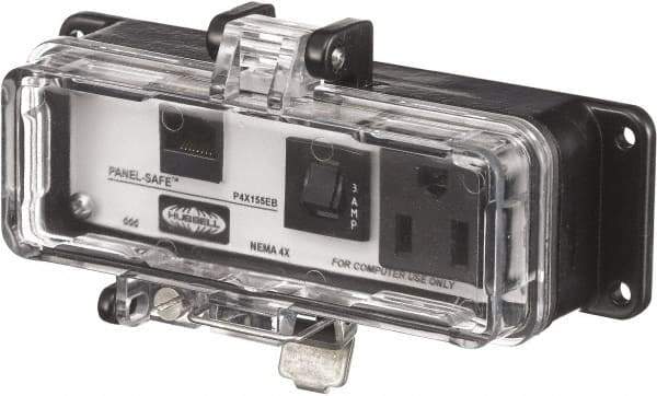 Hubbell Wiring Device-Kellems - 1 Port, 1 Power Receptacle, Ethernet, Clear Data Port Receptacle - 3.2 Inch Long x 1.6 Inch Deep x 5.51 Inch Wide, Aluminum, Surface Mount, Gray - Benchmark Tooling