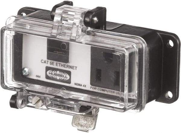 Hubbell Wiring Device-Kellems - 1 Port, 1 Power Receptacle, Ethernet, Clear Data Port Receptacle - 3.2 Inch Long x 1.6 Inch Deep x 4.45 Inch Wide, Aluminum, Surface Mount, Gray - Benchmark Tooling