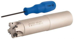 Iscar - 30° Lead Angle, 1-1/4" Max Cut Diam, 0.88" Min Cut Diam, 0.08" Max Depth of Cut, Indexable Chamfer and Angle End Mill - 4 Inserts, H600 WXCU 05 Insert Style, 5-1/2" Overall Length, Through Coolant, Straight Shank - Benchmark Tooling