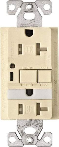 Cooper Wiring Devices - 1 Phase, 5-20R NEMA, 125 VAC, 20 Amp, Self Grounding, GFCI Receptacle - 2 Pole, Back and Side Wiring, Tamper Resistant, Thermoplastic Commercial, Specification Grade - Benchmark Tooling