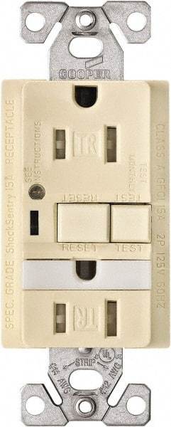 Cooper Wiring Devices - 1 Phase, 5-15R NEMA, 125 VAC, 15 Amp, Self Grounding, GFCI Receptacle - 2 Pole, Back and Side Wiring, Tamper Resistant, Thermoplastic Commercial, Specification Grade - Benchmark Tooling