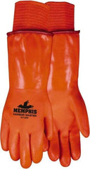 MCR Safety - Size L (9), 14" Long, 28 mil Thick, Supported, PVC Chemical Resistant Gloves - Smooth Finish, Fleece/Jersey Lined, Orange - Benchmark Tooling