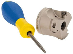 Iscar - 3 Inserts, 1-1/2" Cut Diam, 1/2" Arbor Diam, 0.315" Max Depth of Cut, Indexable Square-Shoulder Face Mill - 0/90° Lead Angle, 1.37" High, HM390 TPKT 1003 Insert Compatibility, Through Coolant, Series HeliIQMill - Benchmark Tooling