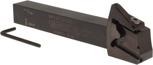 Seco - X4 Jet, External, Left Hand, 0.256" Max Depth of Cut, 0.031 to 0.118" Groove Width, Indexable Grooving Tool Holder - X4GK25..L Insert Compatibility, 3/4" Shank Height, 3/4" Shank Width, 6" OAL, Through Coolant - Benchmark Tooling