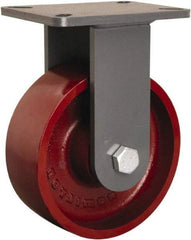 Hamilton - 8" Diam x 3" Wide x 10-1/2" OAH Top Plate Mount Rigid Caster - Cast Iron, 2,600 Lb Capacity, Precision Ball Bearing, 5-1/4 x 7-1/4" Plate - Benchmark Tooling