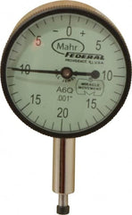 Mahr - 0.1" Range, 0-20-0 Dial Reading, 0.001" Graduation Dial Drop Indicator - 1-1/4" Dial, 0.04" Range per Revolution, 0.001" Accuracy, Revolution Counter - Benchmark Tooling