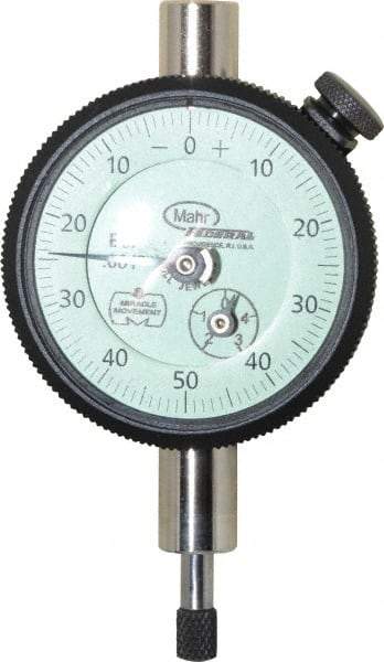 Mahr - 1/4" Range, 0-50-0 Dial Reading, 0.001" Graduation Dial Drop Indicator - 1-3/4" Dial, 0.1" Range per Revolution, 0.001" Accuracy, Revolution Counter - Benchmark Tooling