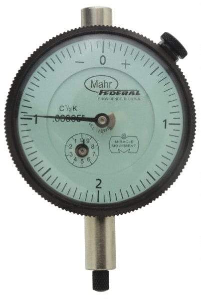 Mahr - 0.5mm Range, 0-10-0 Dial Reading, 0.002" Graduation Dial Drop Indicator - 45mm Dial, 0.2mm Range per Revolution, 0.004mm Accuracy, Revolution Counter - Benchmark Tooling