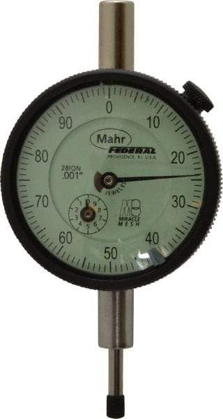 Mahr - 1/2" Range, 0-100 Dial Reading, 0.001" Graduation Dial Drop Indicator - 2-1/4" Dial, 0.1" Range per Revolution, 0.001" Accuracy, Revolution Counter - Benchmark Tooling