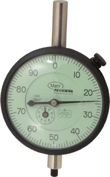 Mahr - 1" Range, 0-100 Dial Reading, 0.001" Graduation Dial Drop Indicator - 2-3/4" Dial, 0.1" Range per Revolution, 0.001" Accuracy, Revolution Counter - Benchmark Tooling