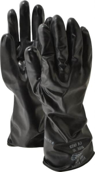 SHOWA - Size XL (10), 14" Long, 14 mil Thick, Butyl Chemical Resistant Gloves - Smooth Finish, Rolled Cuff, ANSI Abrasion Level 0, ANSI Cut Level 0, ANSI Puncture Level 0, Black - Benchmark Tooling