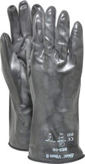 SHOWA - Size L (9), 12" Long, 12 mil Thick, Viton Chemical Resistant Gloves - Smooth Finish, Rolled Gauntlet Cuff, ANSI Abrasion Level 2, ANSI Cut Level 0, ANSI Puncture Level 0, Black - Benchmark Tooling