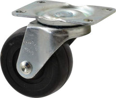 Albion - 3" Diam x 1-1/4" Wide x 4-3/8" OAH Top Plate Mount Swivel Caster - Soft Rubber, 175 Lb Capacity, Self-Lubricating Bearing, 2-7/8 x 3-5/8" Plate - Benchmark Tooling