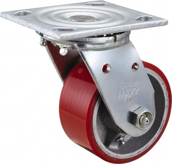 Value Collection - 4" Diam x 2" Wide x 5-5/8" OAH Top Plate Mount Swivel Caster - Polyurethane, 700 Lb Capacity, Roller Bearing, 4 x 4-1/2" Plate - Benchmark Tooling