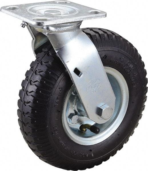 Value Collection - 8" Diam x 2" Wide, Pneumatic Swivel Caster - 300 Lb Capacity, Top Plate Mount, 4" x 4-1/2" Plate, Ball Bearing - Benchmark Tooling