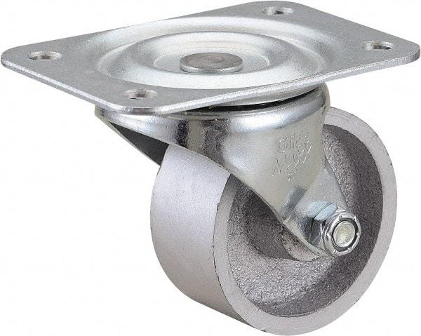 Value Collection - 2-1/2" Diam x 1-1/8" Wide x 3-1/4" OAH Top Plate Mount Swivel Caster - Cast Iron, 200 Lb Capacity, Self-Lubricating Bearing, 2-3/4 x 3-3/4" Plate - Benchmark Tooling