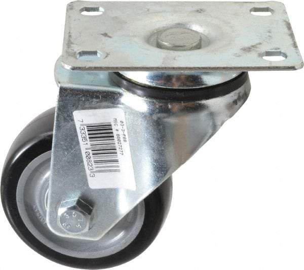Fairbanks - 3" Diam x 1-1/4" Wide x 4-3/4" OAH Top Plate Mount Swivel Caster - Polyurethane, 150 Lb Capacity, Ball Bearing, 2-7/8 x 3-5/8" Plate - Benchmark Tooling