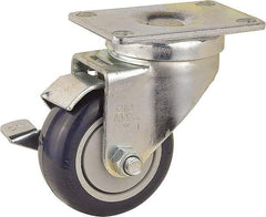Value Collection - 3" Diam x 1-1/4" Wide x 4-3/8" OAH Top Plate Mount Swivel Caster with Brake - Polyurethane, 300 Lb Capacity, Ball Bearing, 2-7/8 x 3-5/8" Plate - Benchmark Tooling