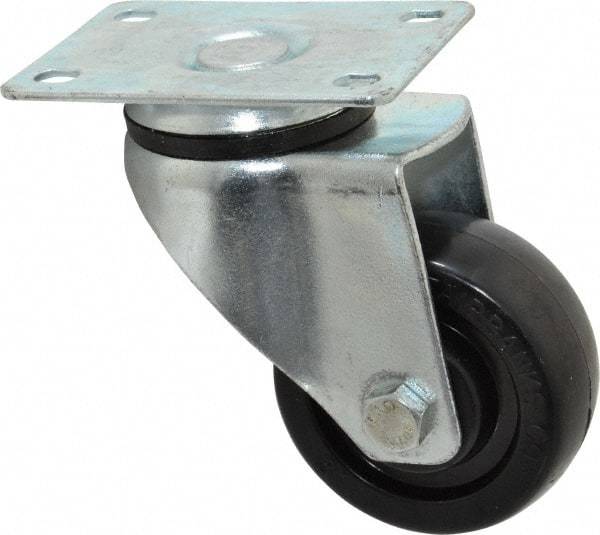 Fairbanks - 3" Diam x 1-1/4" Wide x 4-3/8" OAH Top Plate Mount Swivel Caster - Hard Rubber, 250 Lb Capacity, Self-Lubricating Bearing, 2-7/8 x 3-5/8" Plate - Benchmark Tooling