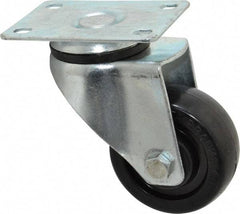 Fairbanks - 3" Diam x 1-1/4" Wide x 4-3/8" OAH Top Plate Mount Swivel Caster - Hard Rubber, 250 Lb Capacity, Self-Lubricating Bearing, 2-7/8 x 3-5/8" Plate - Benchmark Tooling