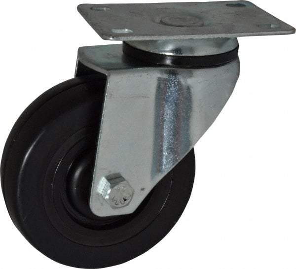 Fairbanks - 4" Diam x 1-1/4" Wide x 5-13/32" OAH Top Plate Mount Swivel Caster - Hard Rubber, 275 Lb Capacity, Self-Lubricating Bearing, 2-7/8 x 3-5/8" Plate - Benchmark Tooling