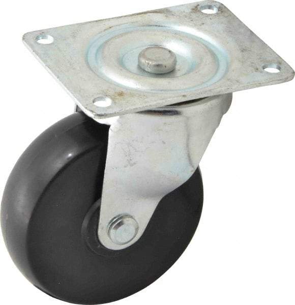 Fairbanks - 4" Diam x 1-3/16" Wide x 5-1/8" OAH Top Plate Mount Swivel Caster - Polyolefin, 300 Lb Capacity, Self-Lubricating Bearing, 3-1/8 x 4-1/8" Plate - Benchmark Tooling