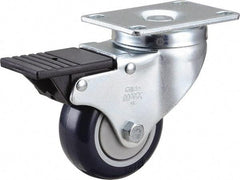 Value Collection - 3" Diam x 1-1/4" Wide x 4-3/8" OAH Top Plate Mount Swivel Caster with Brake - Polyurethane, 300 Lb Capacity, Ball Bearing, 2-7/8 x 3-5/8" Plate - Benchmark Tooling