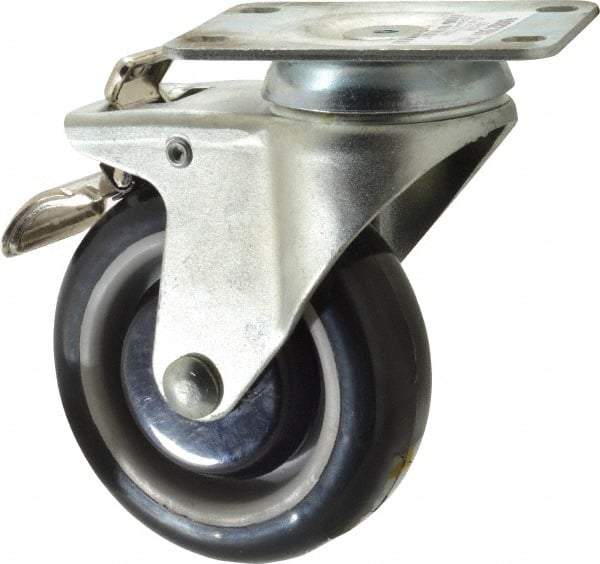 Value Collection - 4" Diam x 1-1/4" Wide x 5-13/32" OAH Top Plate Mount Swivel Caster with Brake - Polyurethane, 235 Lb Capacity, Ball Bearing, 2-7/8 x 3-5/8" Plate - Benchmark Tooling