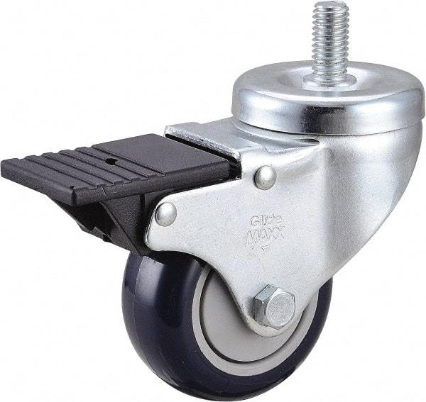 Value Collection - 3" Diam x 1-1/4" Wide x 4-3/8" OAH Stem Mount Swivel Caster with Brake - Polyurethane, 300 Lb Capacity, Ball Bearing, 1/2-13 x 1" Threaded Stem - Benchmark Tooling